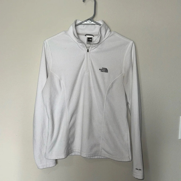The North Face Women’s Fleece Pullover White Medium Logo Collar Quarter Zip EUC - Picture 1 of 11